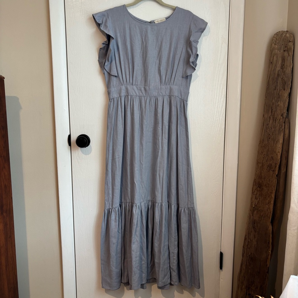 Cynthia Rowley Linen Blend Ruffle Tiered Maxi Dress